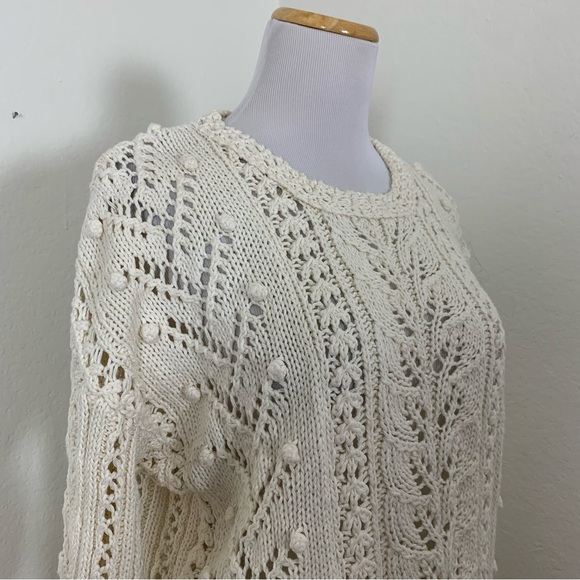 Vtg Chaus Longline Cable Knit Hobnail Sweater Womens M Ramie Cotton Cottage - Picture 17 of 17